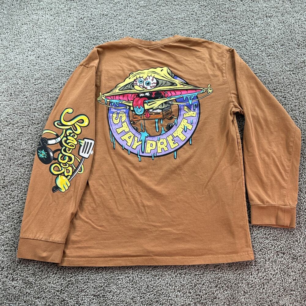 Spongebob Squarepants x H&M Shirt Mens Small Brown Stay Pretty Long Sleeve FLAW